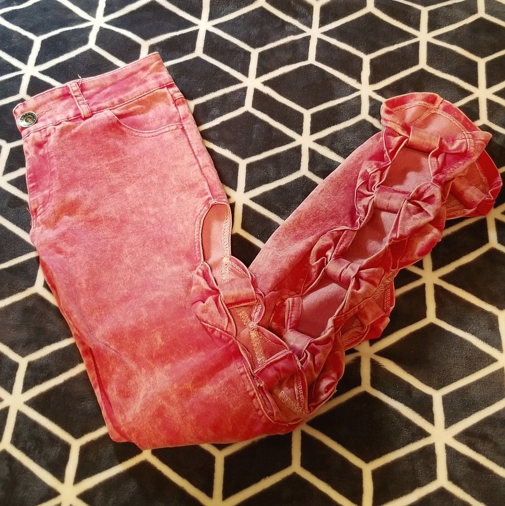 Pink Bow Cut-out, acid Washed Jeans